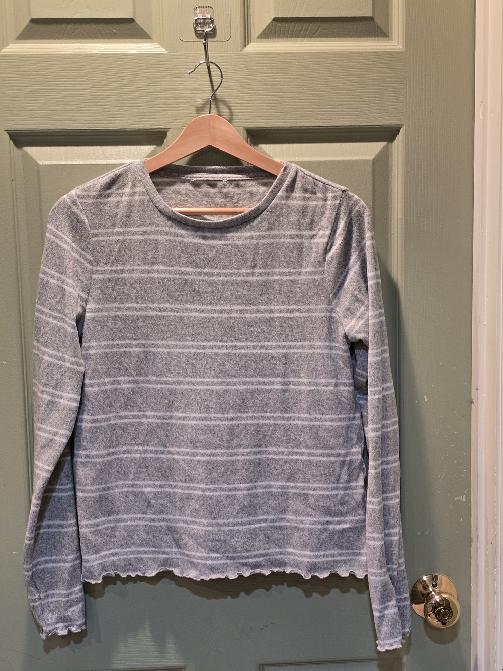 Light Gray Striped Long Sleeve Top